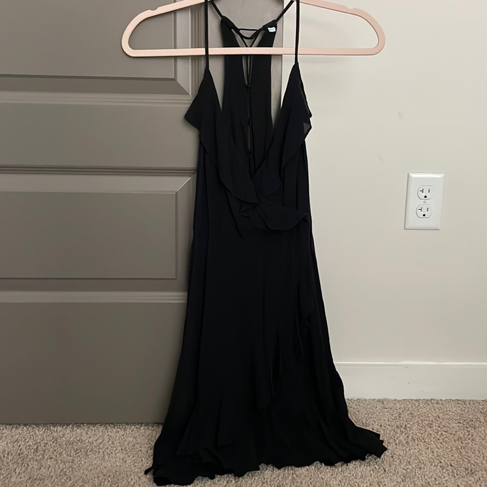 Urban Outfitters wrap front semi-open back with tie detail mini dress (XS)